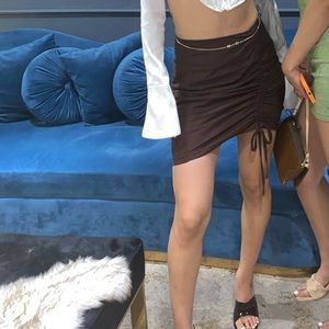 Brown Ruched Mini Skirt